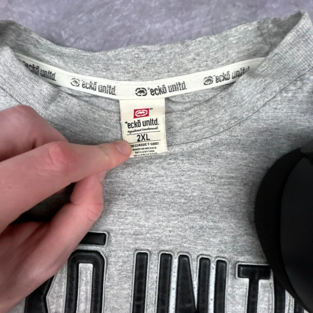 Vintage Ecko Unltd Rhino T-Shirt Mens‎ 2XL Grey Y2K Skate Hip Hop Thrashed Boxy - Picture 2 of 7